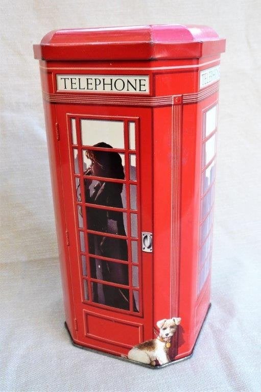 Voorraad blik (leeg). Telephone telefooncel met hondje., Ophalen of Verzenden, Gebruikt, Koek(jes), Overige merken
