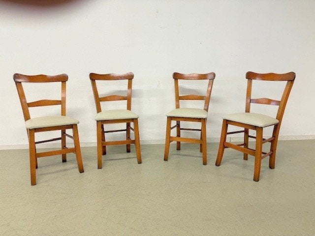 Set van 4 Griekse caféstoelen, Huis en Inrichting, Stoelen, Ophalen, Gebruikt, Ambachtelijk, Wit