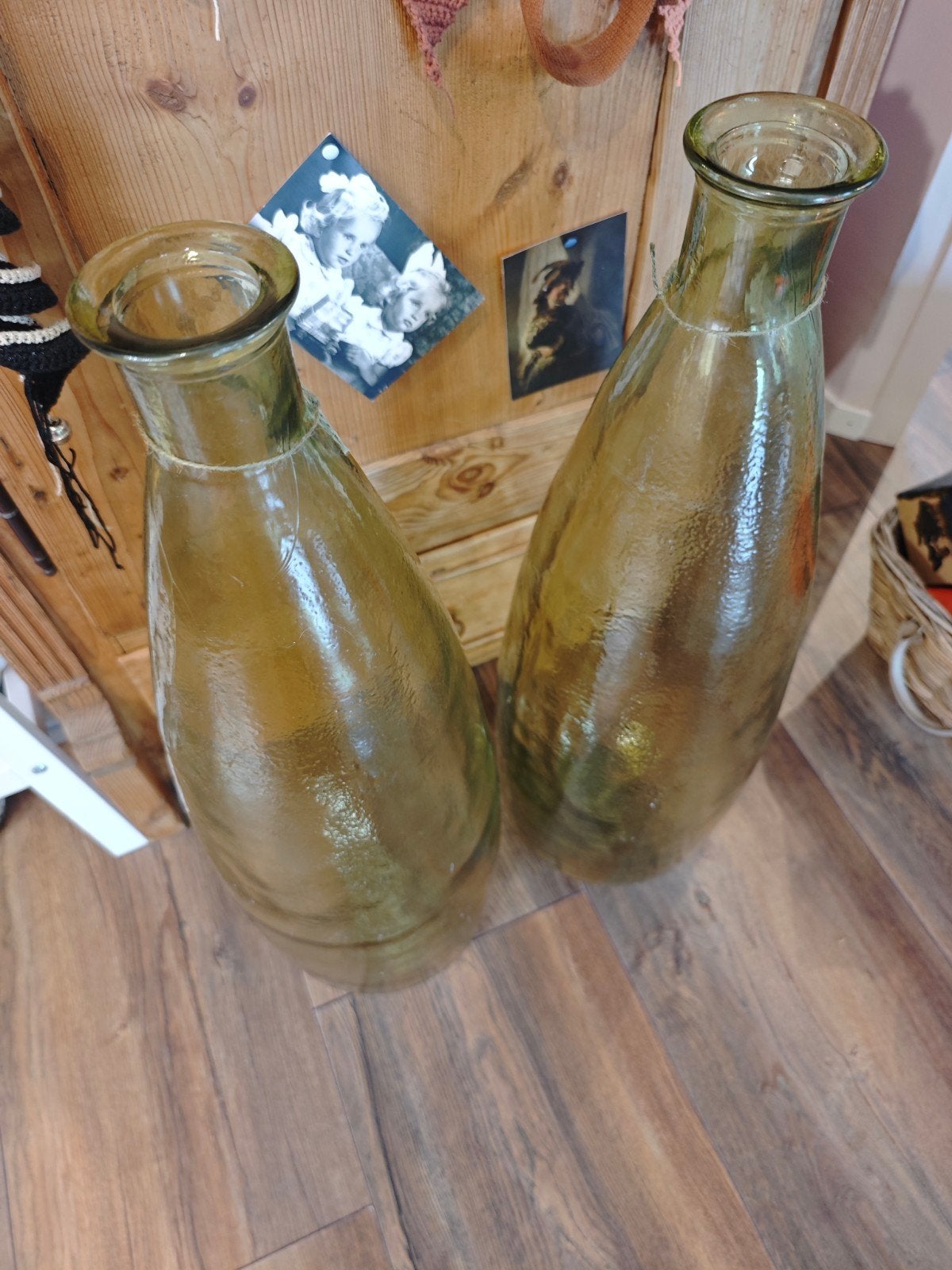 Grote Vintage Groene Glazen Vazen - Set van 2, Ophalen