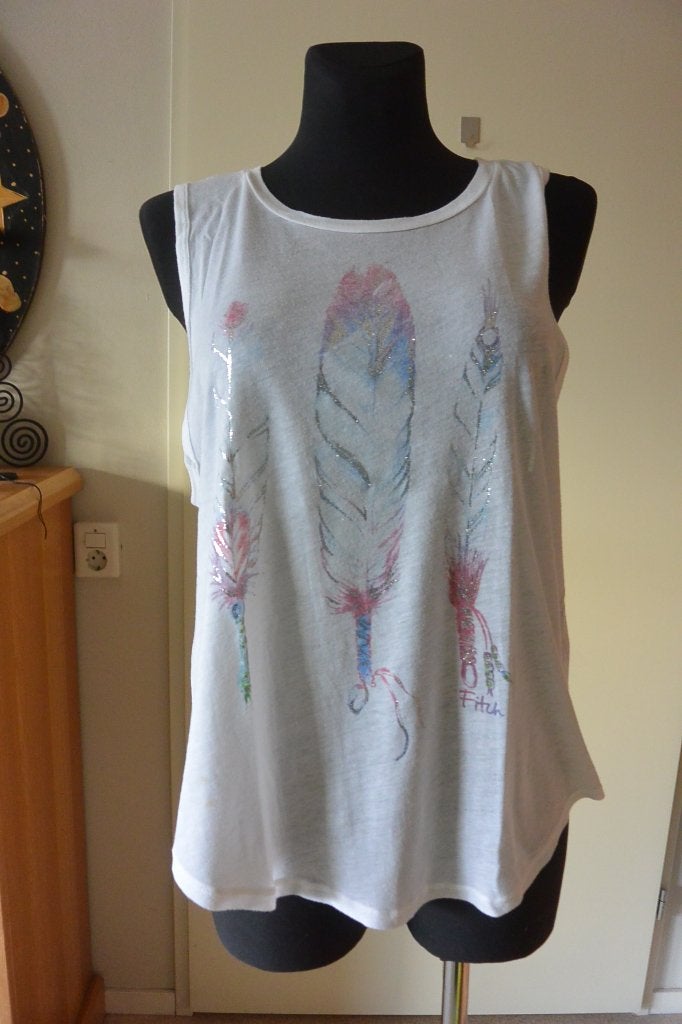 Abercrombie & Fitch top wit S met veren leuk, Kleding | Dames, Maat 38/40 (M), Wit, Ophalen of Verzenden, Zonder mouw
