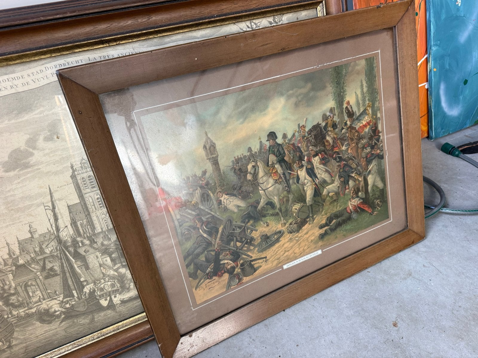 Historisch schilderij: Slagveldtafereel, Achter glas, Ophalen of Verzenden, Klassiek, Print
