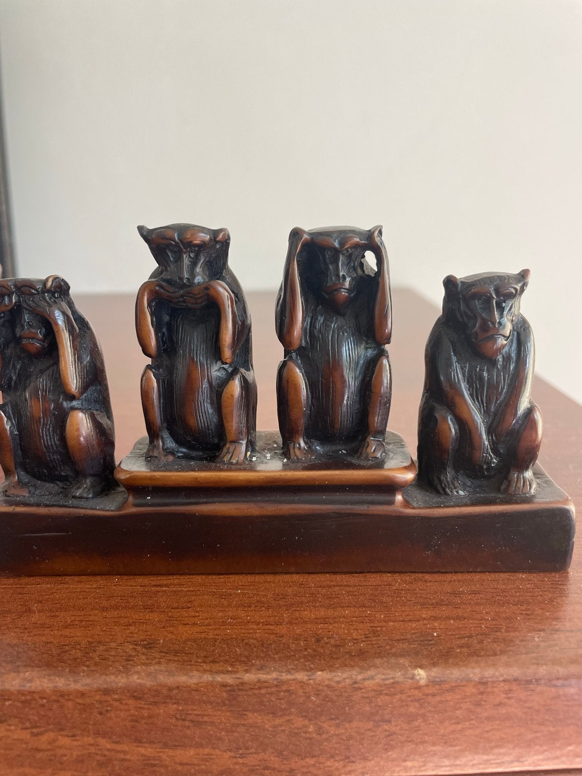 Houten Beeldje: De Drie Wijze Apen, Ophalen of Verzenden, Gebruikt, Dier