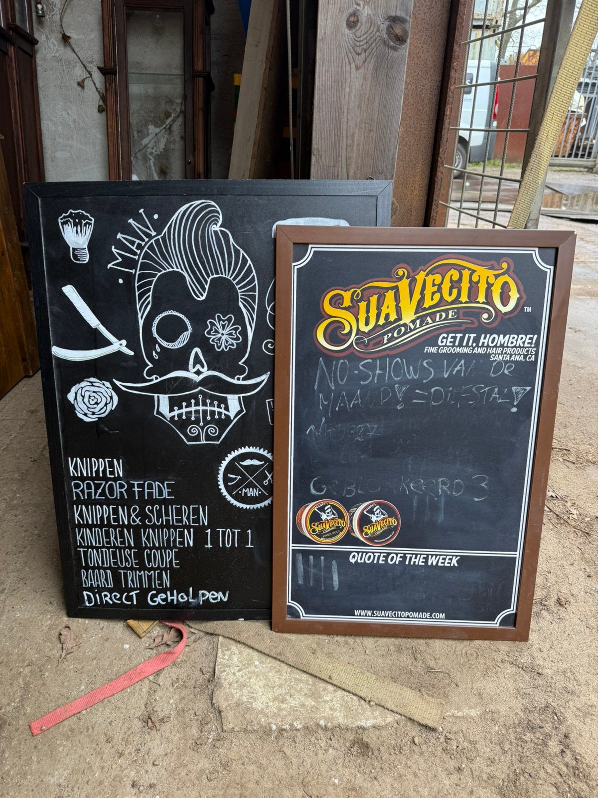 Reclamebord/krijtbord - Suavecito/barbier, Huis en Inrichting, Ophalen, Gebruikt, X, Krijtbord