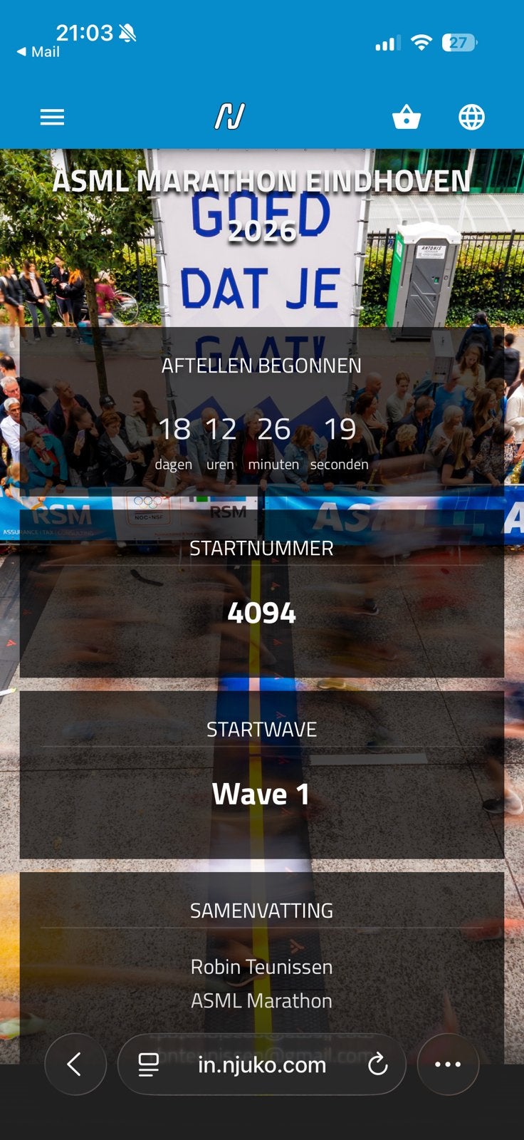 ASML Mararthon 2026 ticket, Ophalen, Nieuw, Overige typen, Overige merken