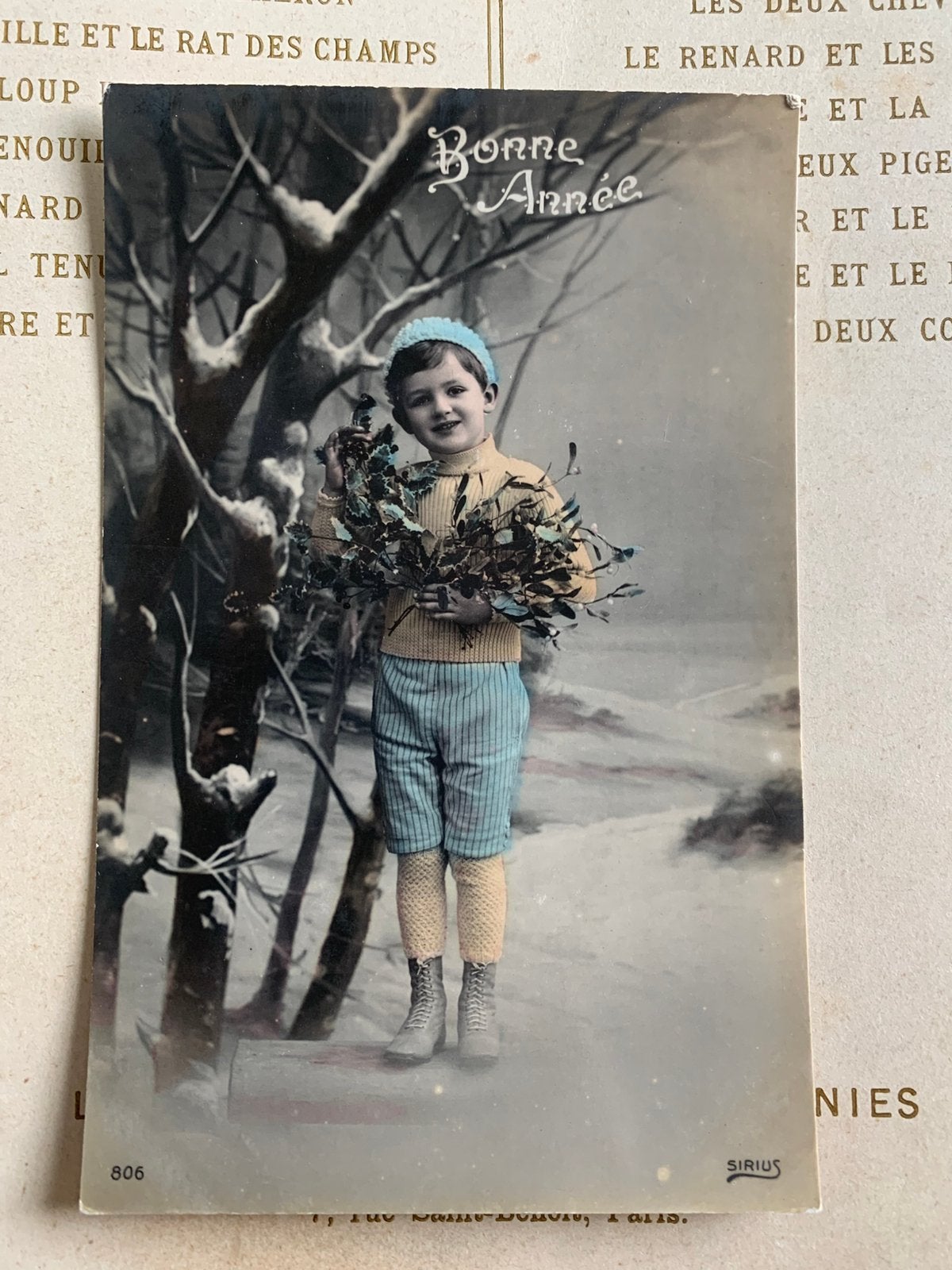 Bonne Année - jongetje met maretakken (EL), Ophalen of Verzenden, Voor 1920, Gelopen, Feest(dag)
