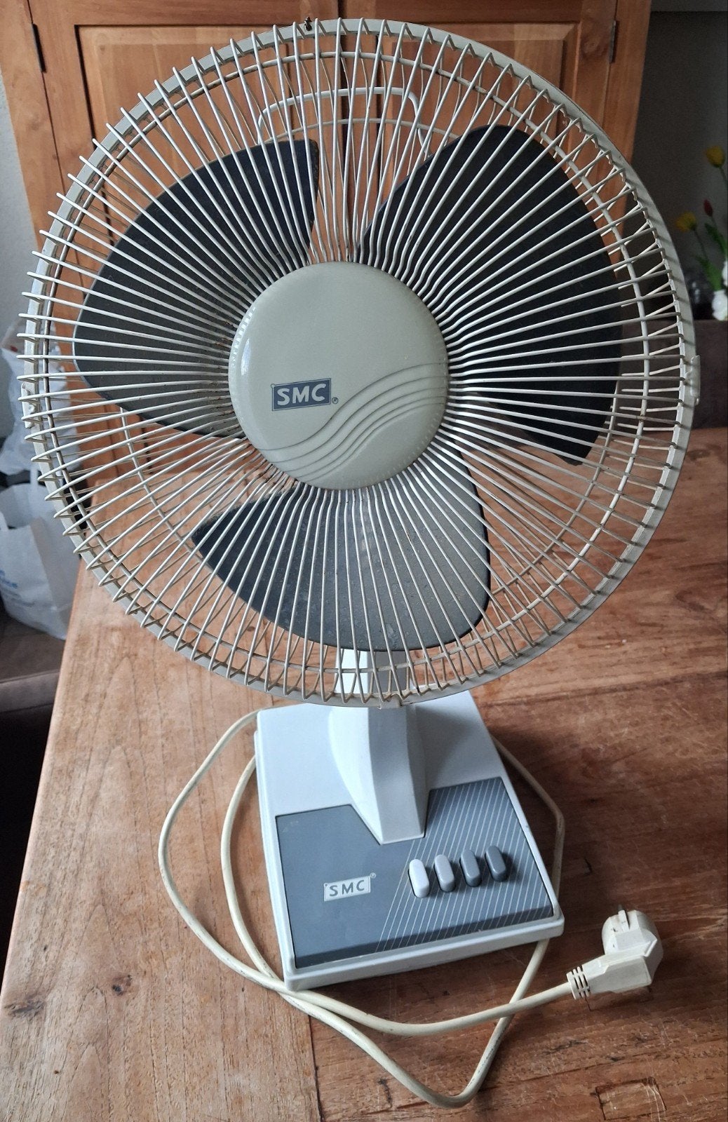 SMC 12" (30cm) Desk Fan - Vintage Tafelventilator, Ophalen of Verzenden, Gebruikt, Tafelventilator