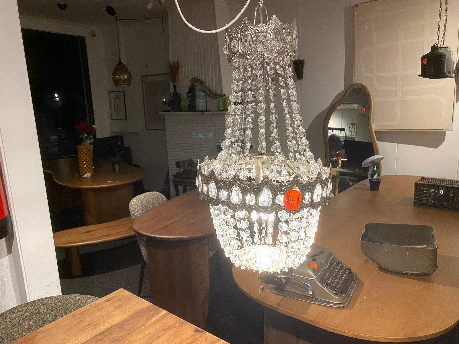 Antieke kristallen kroonluchter - 65 cm hoog, ca. 80 jaar ou, Ophalen, Gebruikt, Glas, Overige fittingen