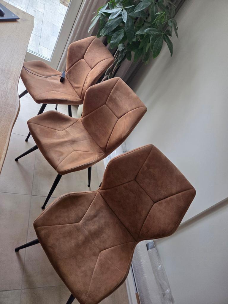 6 eetkamerstoelen, Ophalen, Bruin, Zo goed als nieuw, Stof