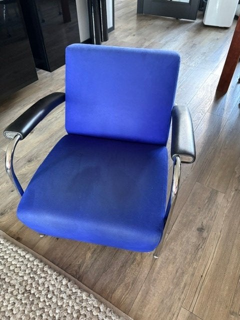 Zit fauteuil design  Blauw, Huis en Inrichting, Fauteuils, Ophalen, Gebruikt, 75 tot 100 cm, Metaal