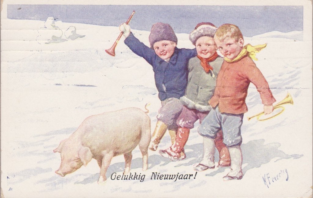 K.Feiertag.Kinderen. Varkentje. Leuke oude AK. 1914, Verzamelen, Verzenden, Voor 1920, Gelopen, Kinderen
