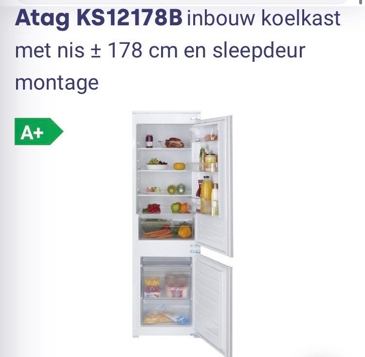 Inbouw Koelkast met Vriesgedeelte A+ Energieklasse, Witgoed en Apparatuur, Ophalen, Gebruikt, 200 liter of meer, Met aparte vriezer