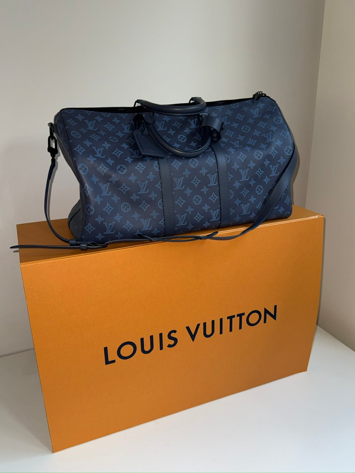 Louis Vuitton Keepall 50 Leather Navy Blue Virgil Abloh, Ophalen, 40 tot 60 cm, 30 cm of meer, Blauw
