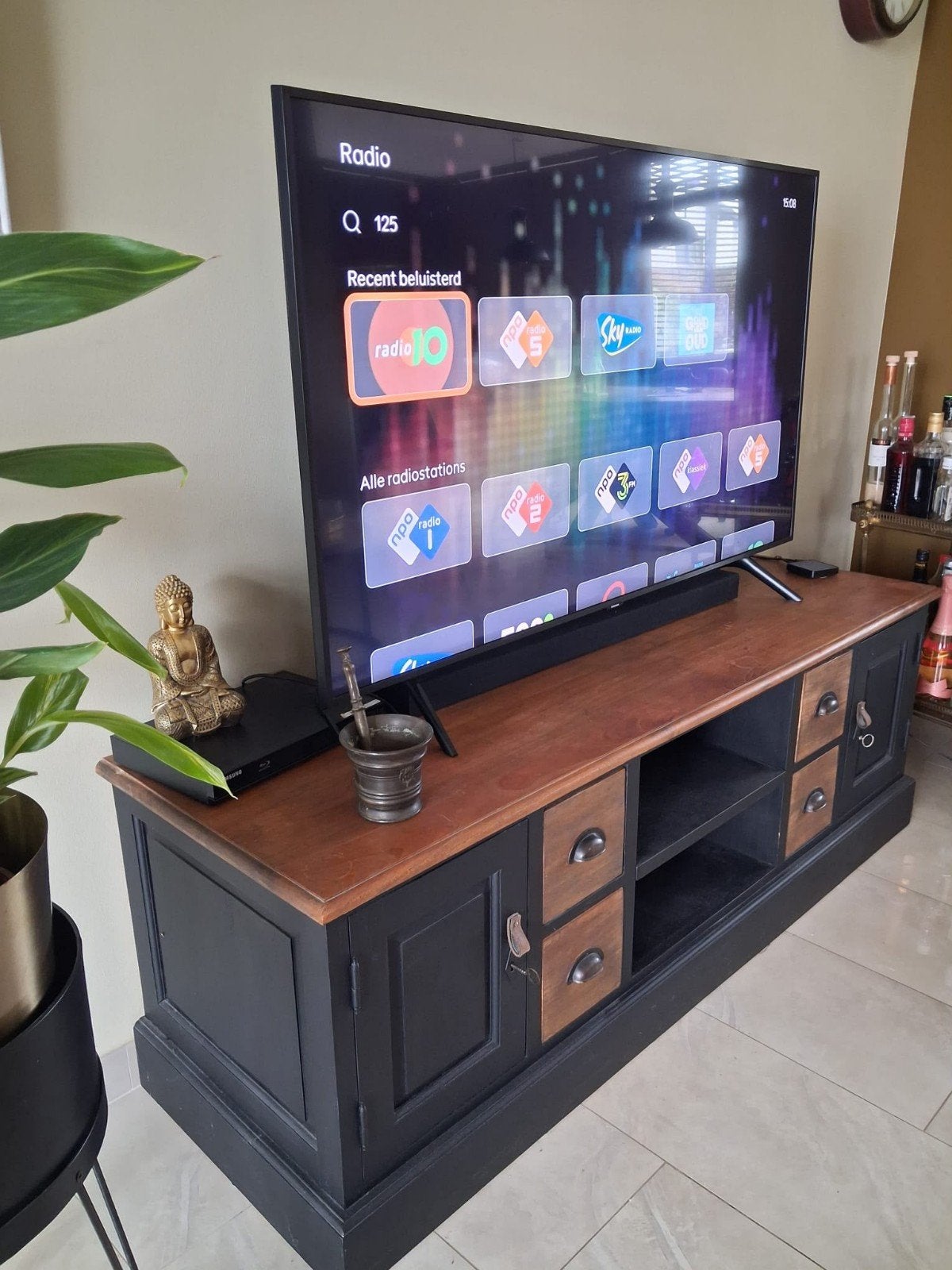 TV-meubel met opbergruimte, bhxd=  159.5 x 56 x 49.5, Ophalen, Gebruikt, 150 tot 200 cm, Landelijke stijl