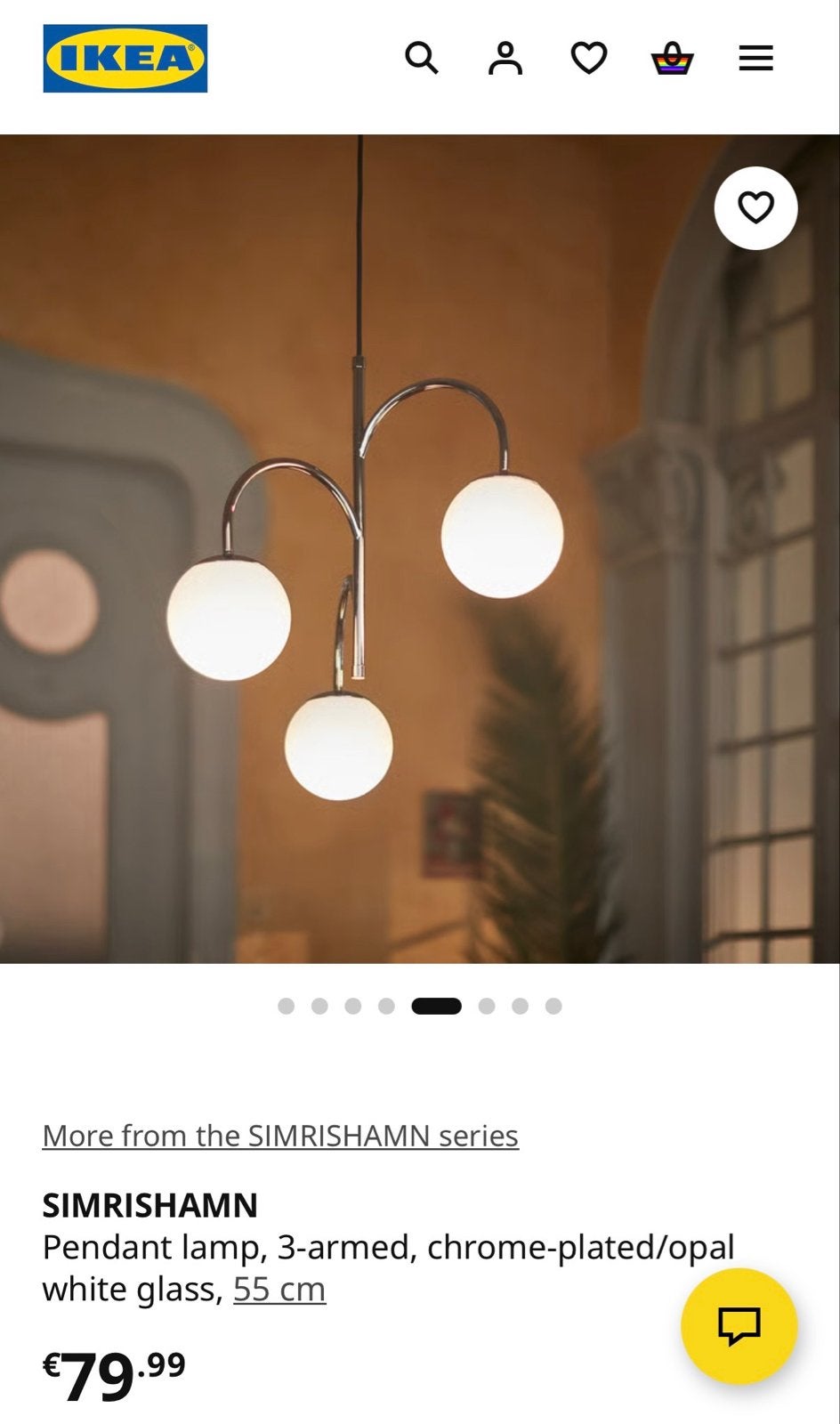 IKEA SIMRISHAMN hanglampen (2 stuks) - chroom/opaalwit glas, Ophalen, Zo goed als nieuw, Glas