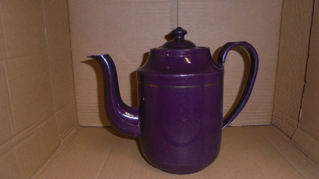 auberginekleur emaille koffiekan met bies H20cm, Ophalen