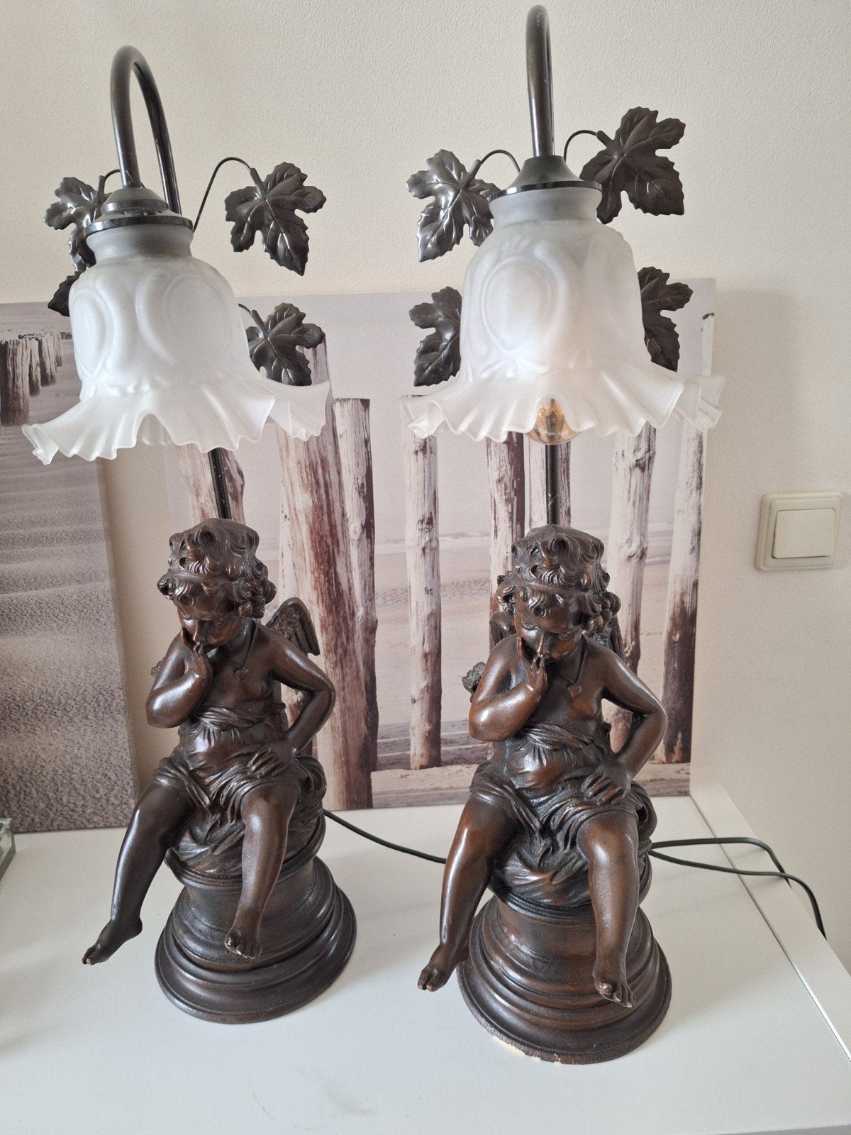 Mooie antieke engeltjes-lamp 2 stuks, Ophalen