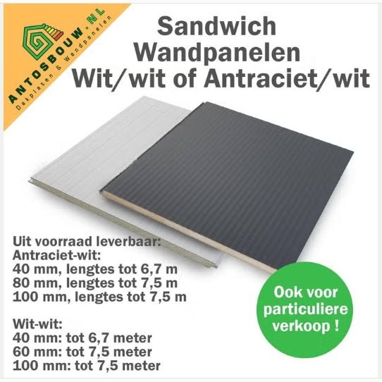 Sandwich/wand nieuwe gelegenheidspartij panelen A en B keus, Doe-het-zelf en Verbouw, Platen en Panelen, Ophalen, Nieuw