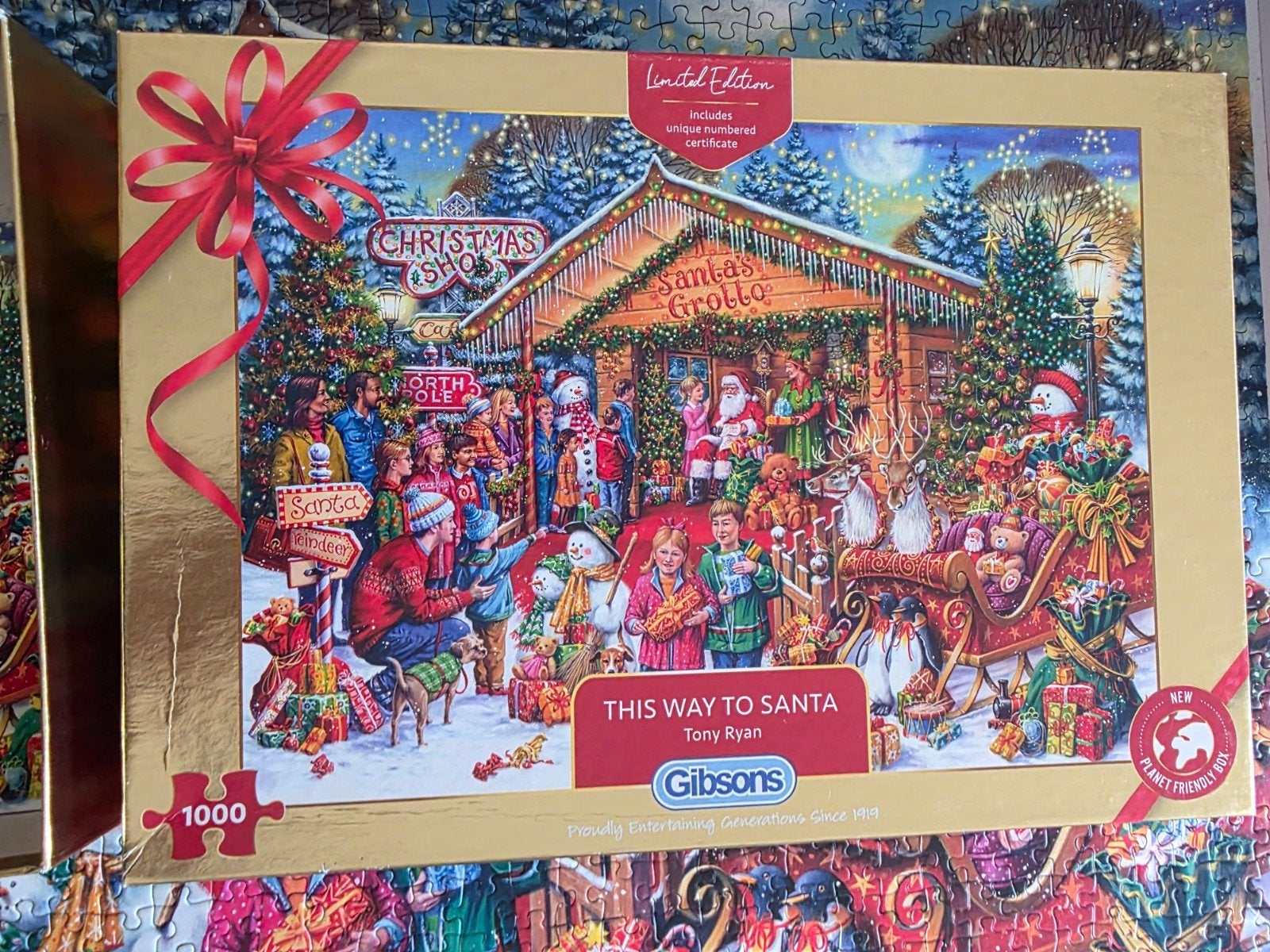 Gibson this way to santa kerst puzzel 1000 stukjes compleet, Ophalen of Verzenden, 500 t/m 1500 stukjes, Zo goed als nieuw