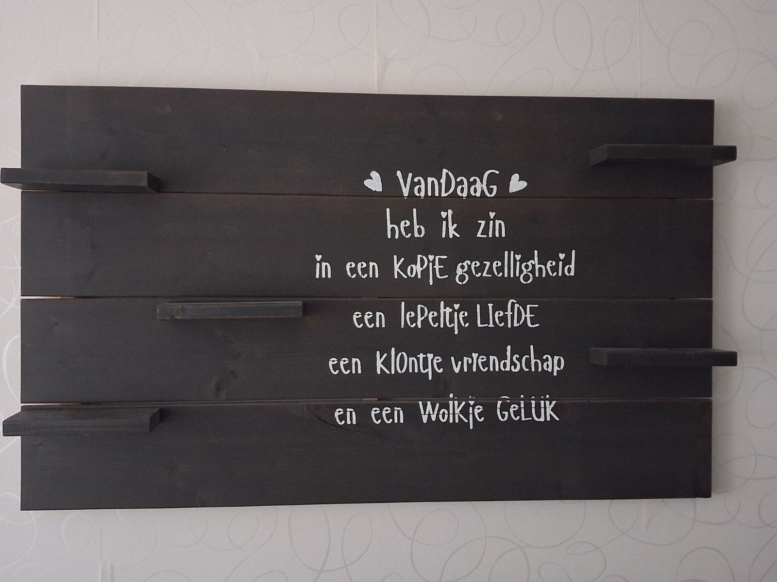 Houten wanddecoratie met inspirerende tekst, Huis en Inrichting, Woonaccessoires | Wanddecoraties, Ophalen, Zo goed als nieuw
