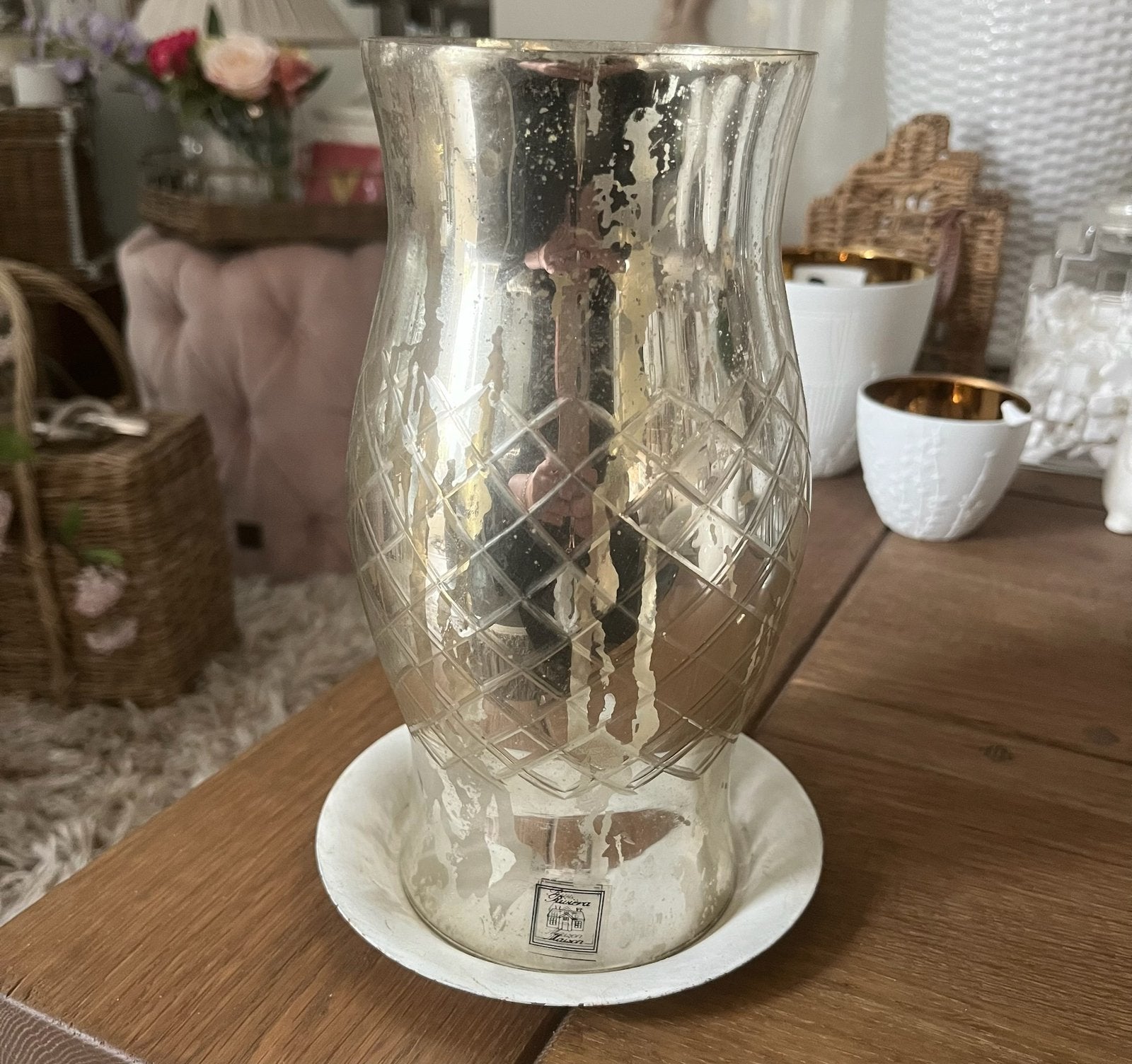 Rivièra Maison windlicht armeluiszilver, oude collectie, Windlicht, Ophalen of Verzenden, Glas, Zilver