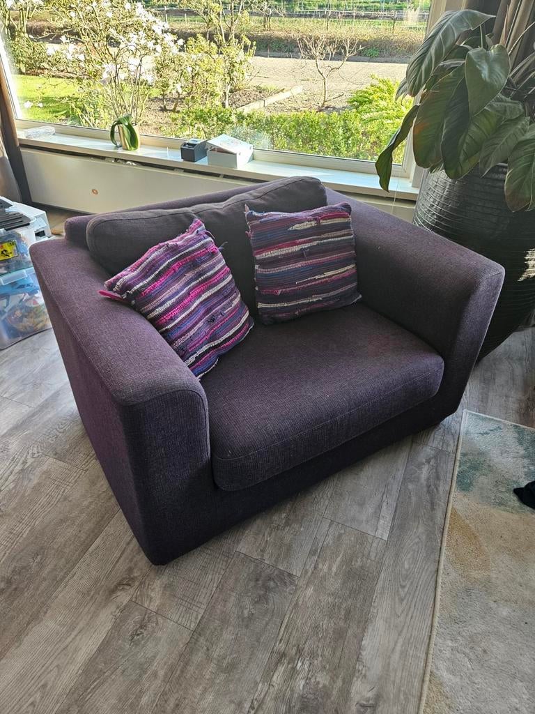 Paarse loveseat / fauteuil / stoel, Ophalen, 75 tot 100 cm, Zo goed als nieuw, 100 tot 125 cm