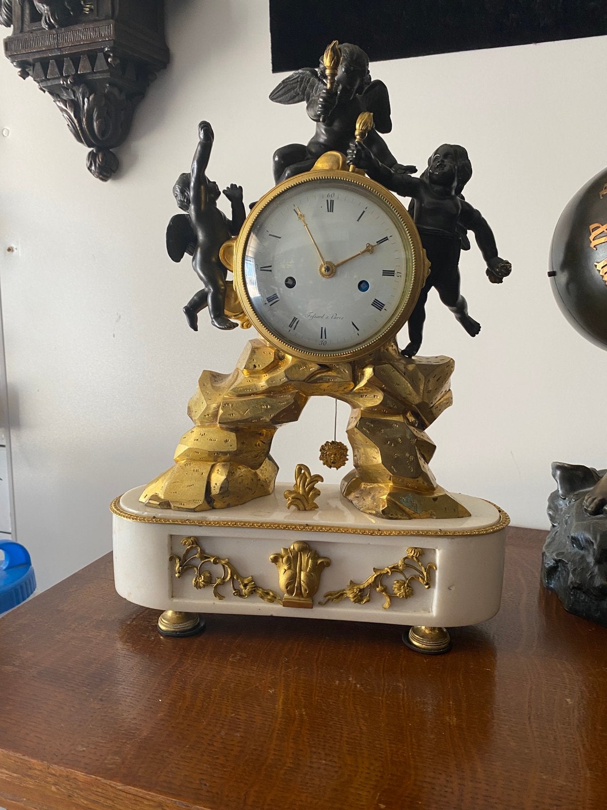 Antieke Franse pendule met bronzen cherubijnen koopje !, Antiek en Kunst, Ophalen of Verzenden