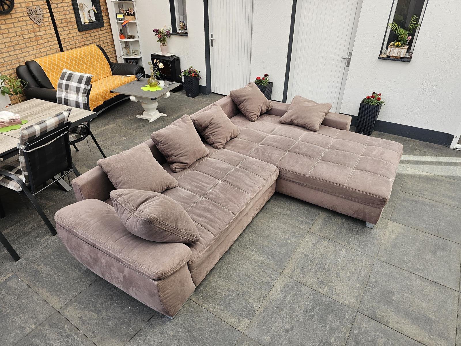 Loungebank Salvatore Taupe/Bruin B318xL225 ZO GOED ALS NIEUW, Ophalen, Overige materialen, 100 tot 125 cm, 300 cm of meer