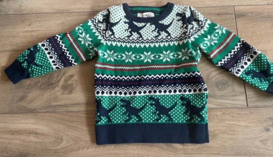 C&A Kersttrui met Dinosaurusprint - Maat 98, Ophalen of Verzenden, Gebruikt, Jongen of Meisje, Trui of Vest