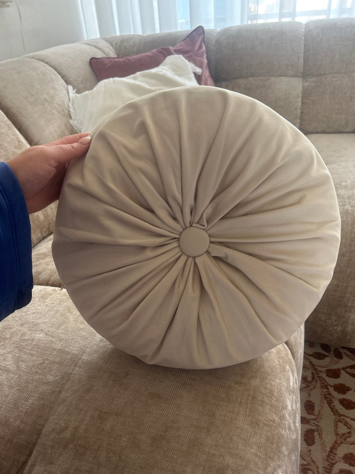 Blokker Rond kussen, Wasbaar, Beige, Ophalen of Verzenden, Zo goed als nieuw