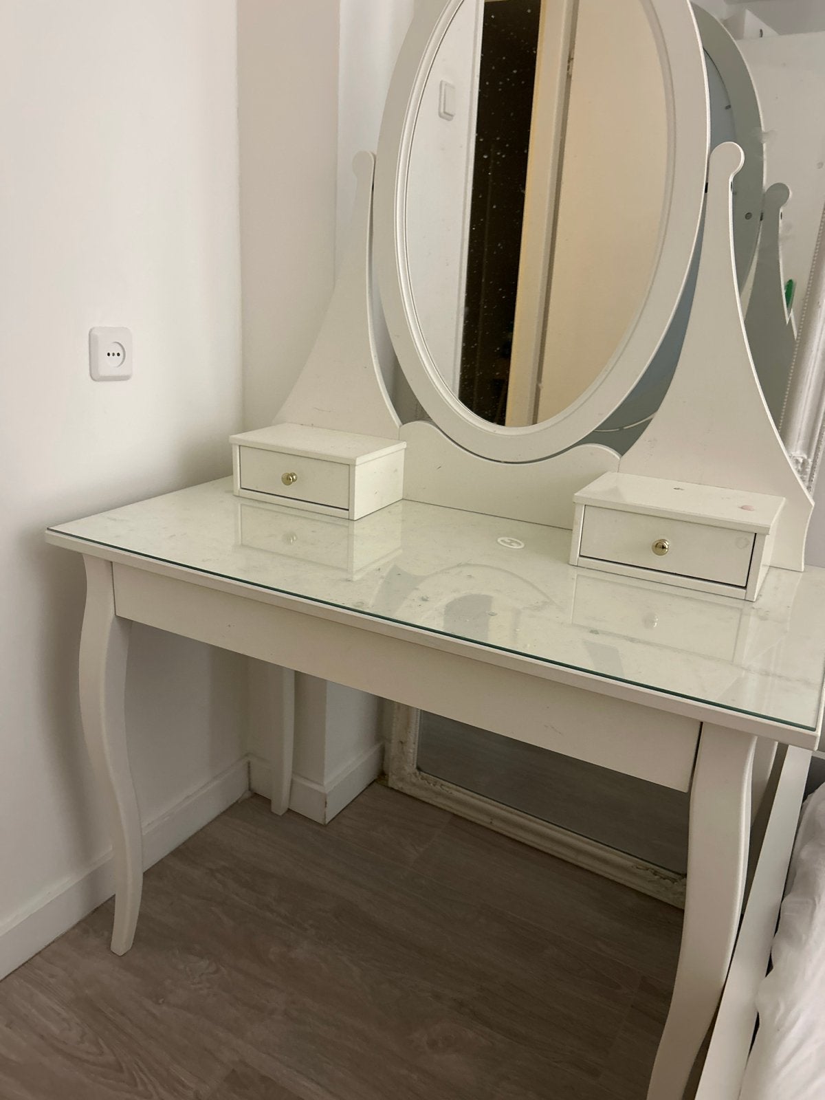 Witte Toilettafel met Spiegel - 100x50 cm, Ophalen, Gebruikt, 100 tot 150 cm, Minder dan 100 cm
