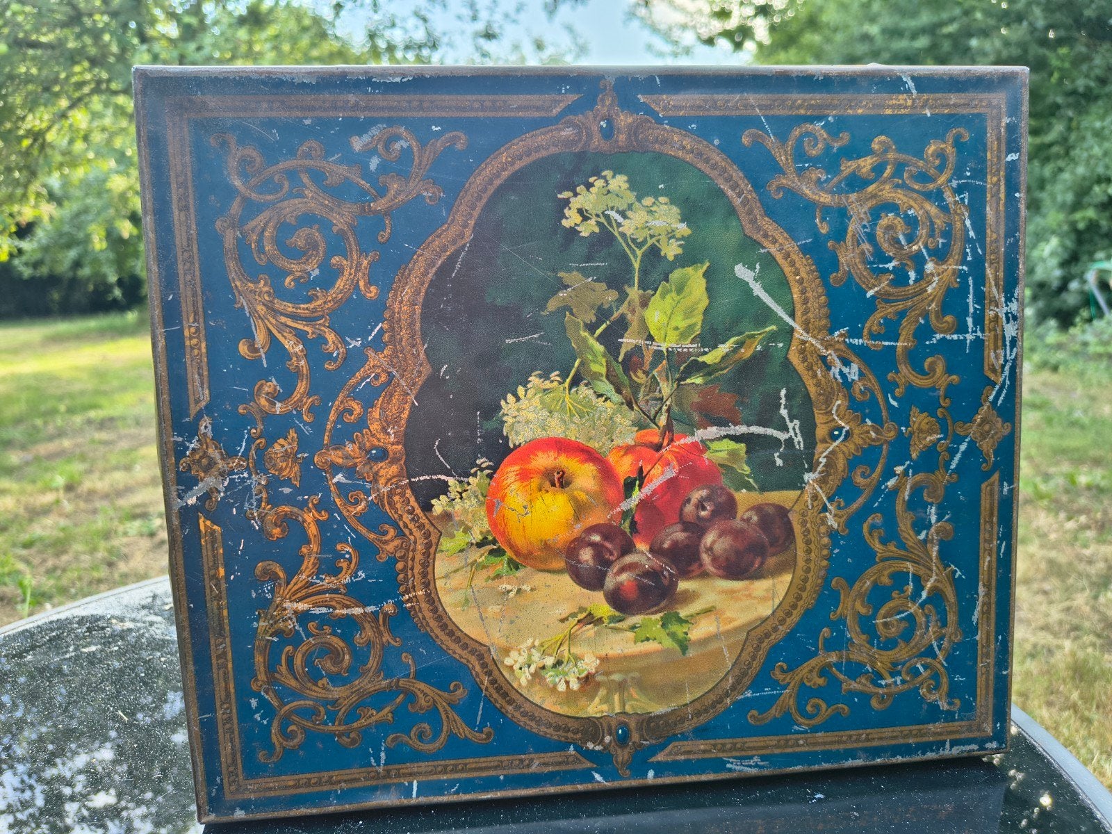Vintage Vatels vruchten-bowls Melle blik, licht gedeukt, Antiek en Kunst, Ophalen of Verzenden