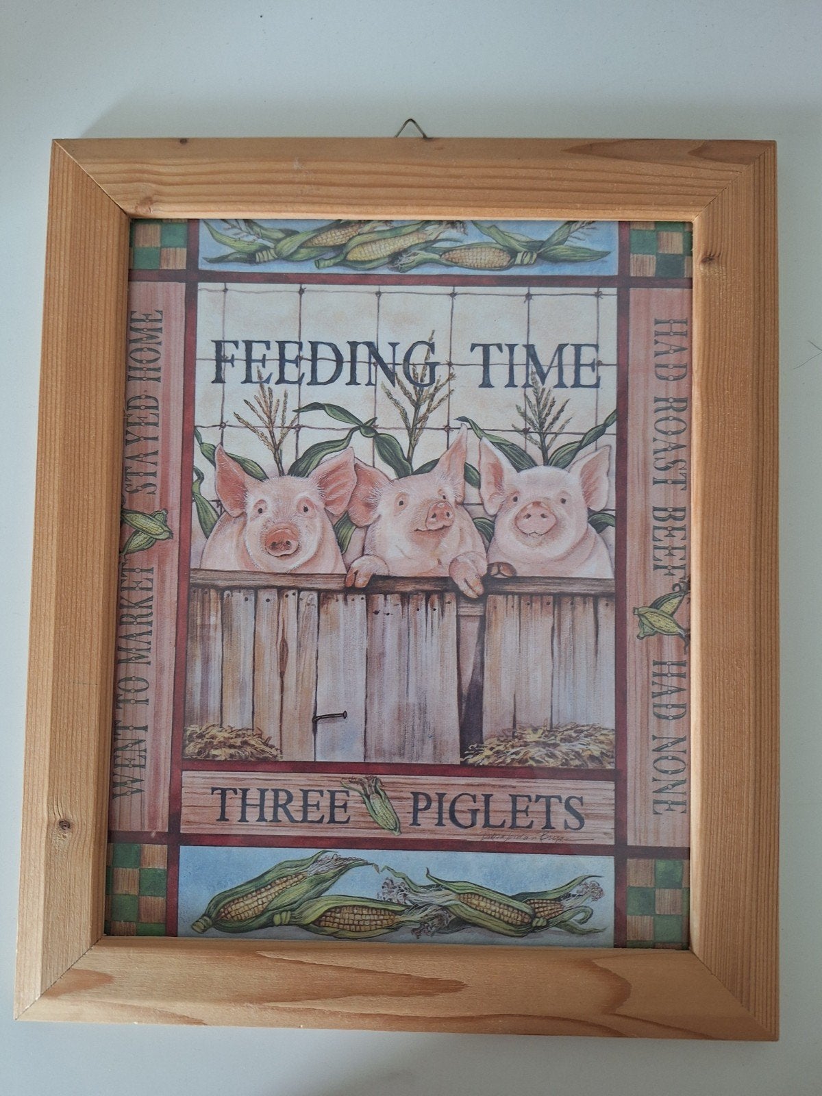 Leuke ingelijste print 'Feeding Time Three Piglets', Ophalen of Verzenden, Gebruikt, Print