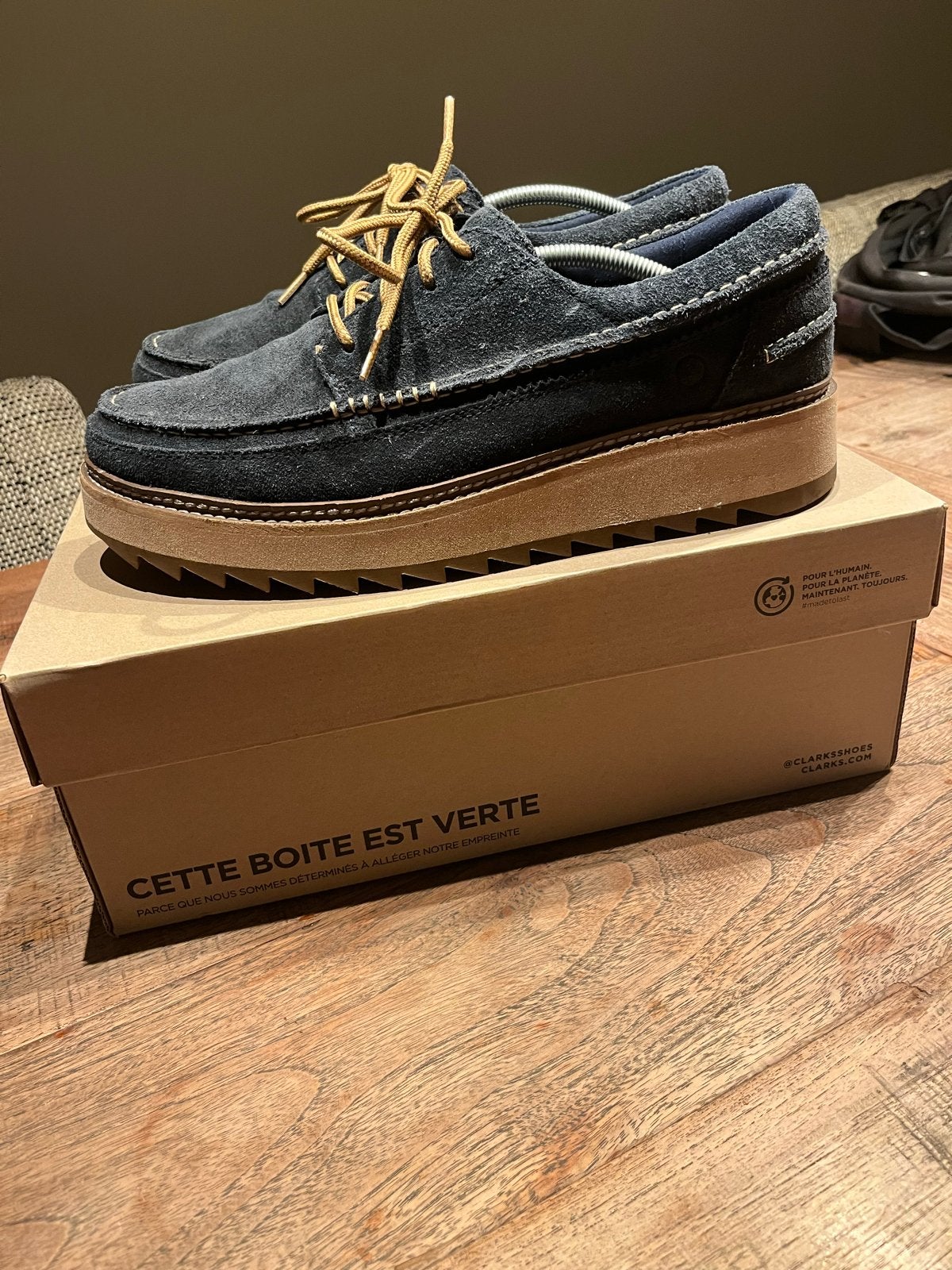 Clarks Clarkhill Lace navy suède maat 46, Zo goed als nieuw, Veterschoenen, Verzenden, Blauw