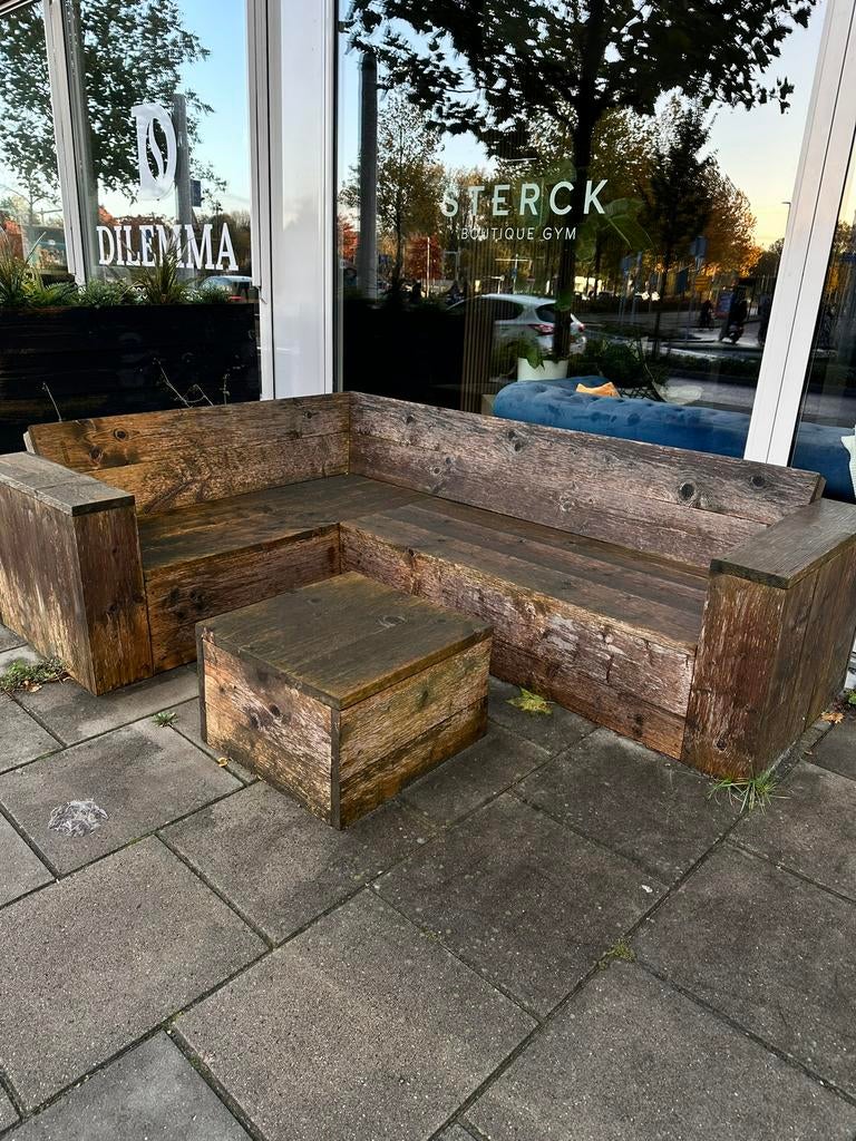 Steigerhout loungebank + tafeltje, Ophalen, Steigerhout, Bank