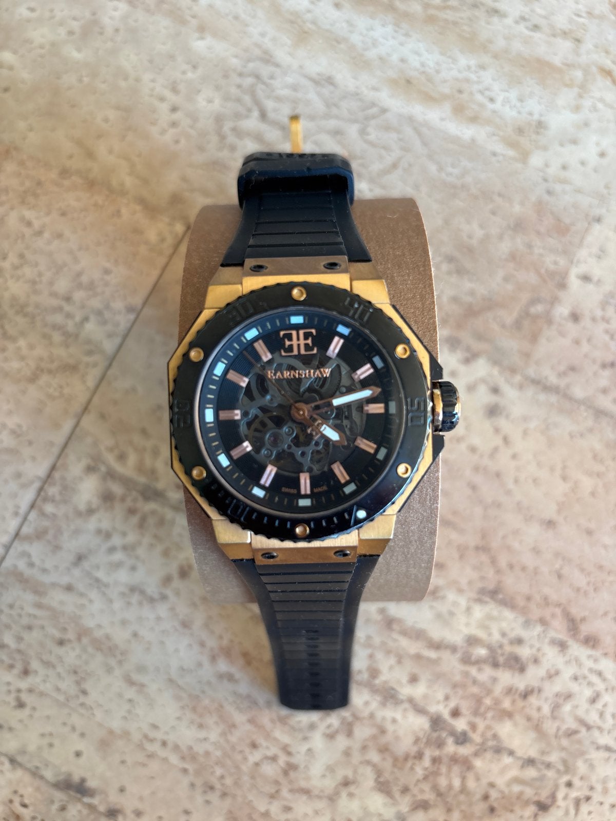 Thomas Earnshaw Swiss Made Automatisch Horloge Goud/Zwart, Overige merken, Overige materialen, Gebruikt, Polshorloge