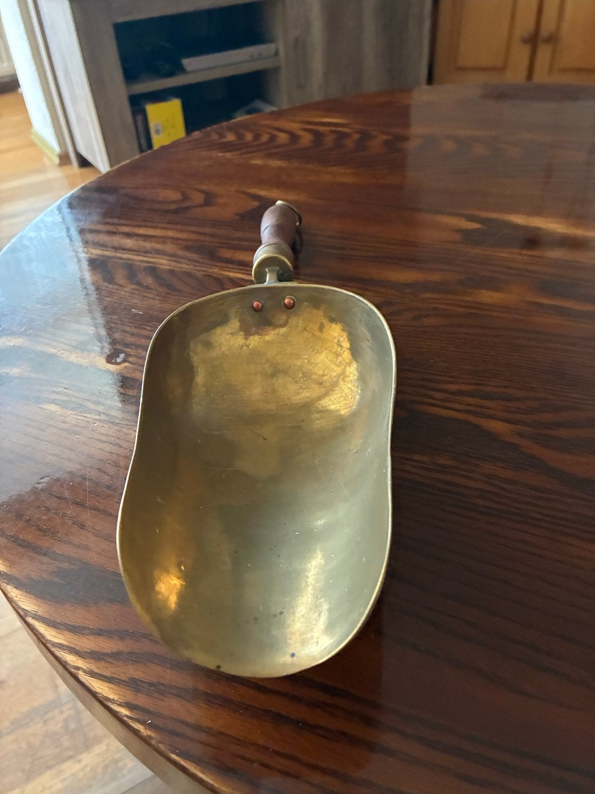 Antieke koperen schep met houten handvat, Ophalen of Verzenden, Koper