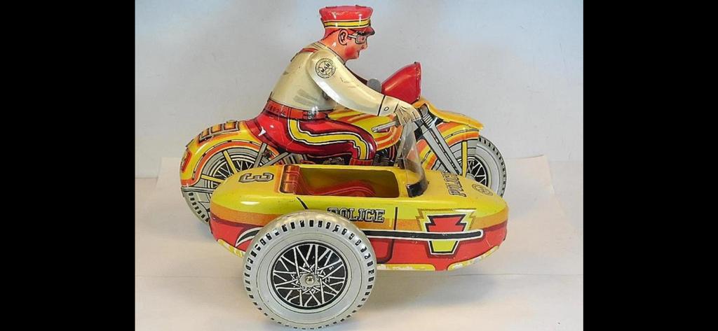Blikken motorfiets zijspan met doos antiek MARX TOYS, Ophalen