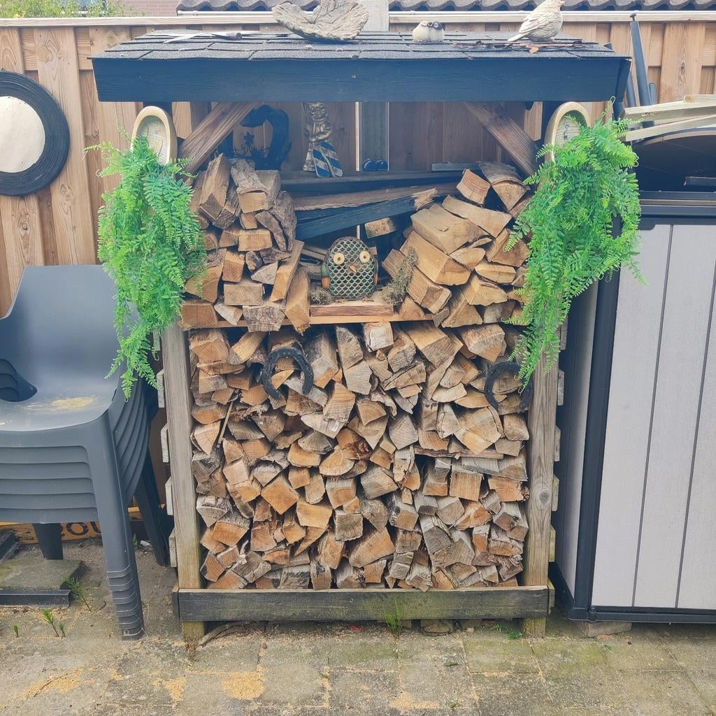 Gedroogd Brandhout - MET zelfgemaakte hok, Minder dan 3 m³, Ophalen, Eikenhout, Blokken