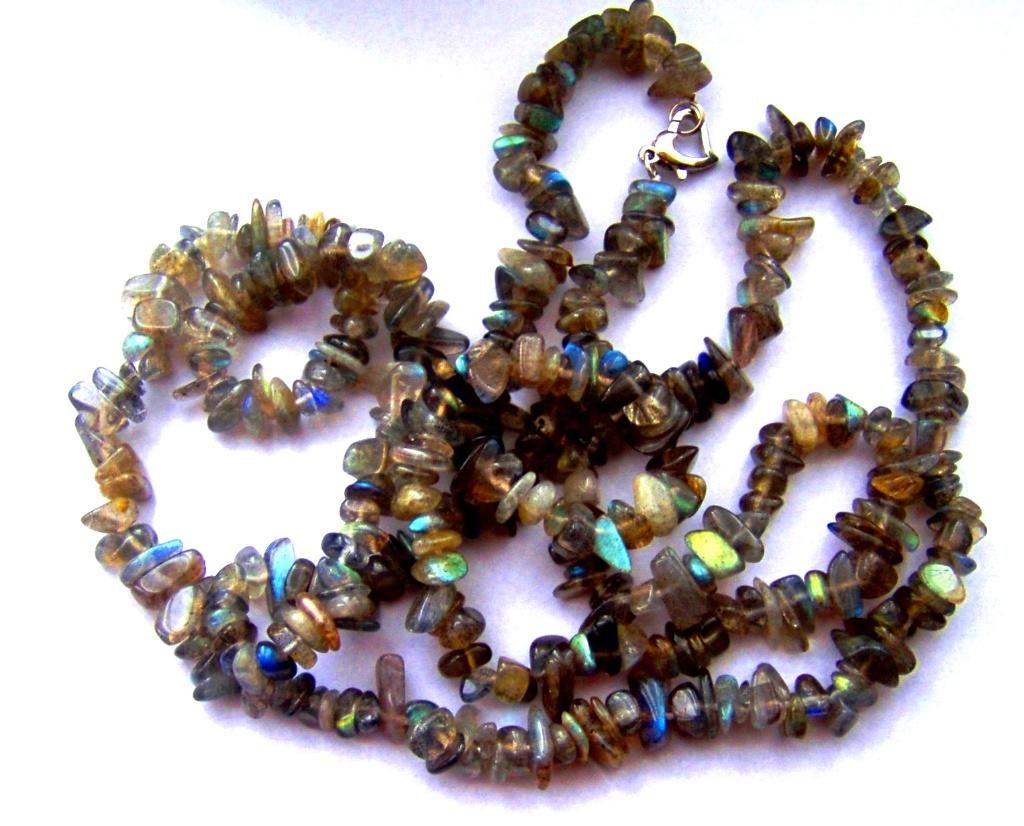 Prachtige Labradoriet ketting Collier met vuurelementen, Verzenden, Zo goed als nieuw, Steen of Mineraal, Met edelsteen