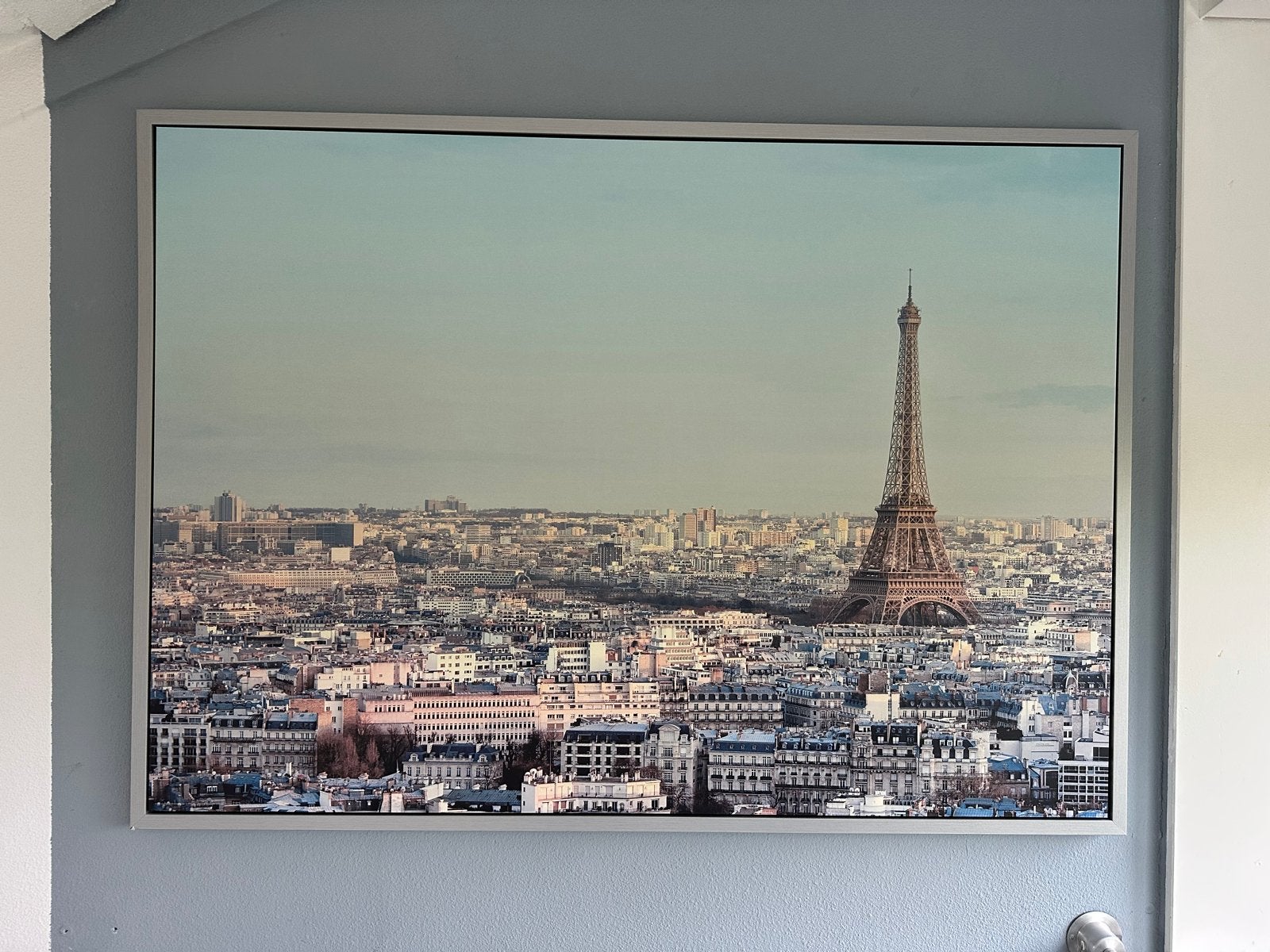 Prachtig groot schilderij Parijs met Eiffeltoren -, Ophalen of Verzenden