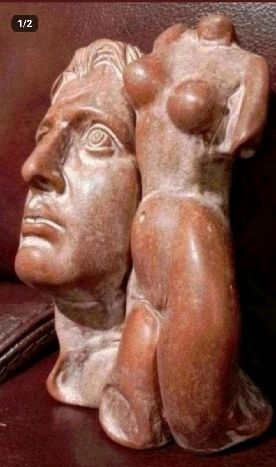 Unieke sculptuur: Man en Vrouw in één, Groep mensen, Ophalen of Verzenden, Handgemaakt, 20 - 50 cm