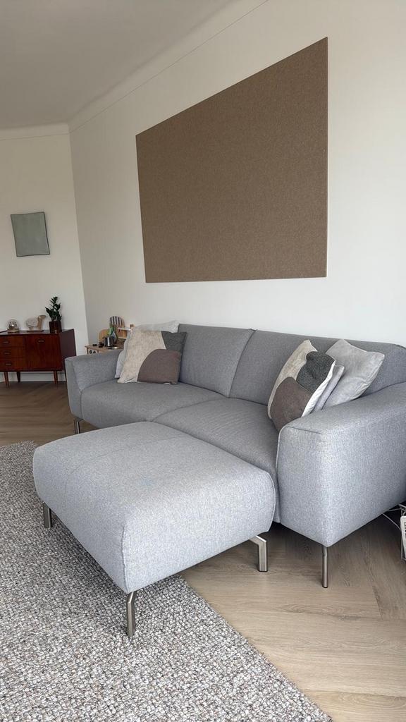 Driezitsbank van Sanders met hocker - Lichtgrijs, Ophalen, Gebruikt, Driepersoons, 75 tot 100 cm