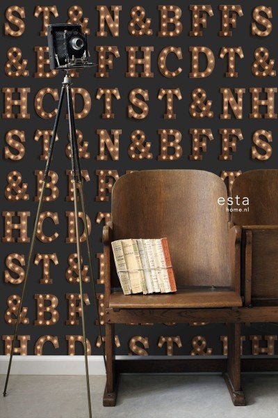Vliesbehang met letters - 2 rollen + restje, Overige patronen, Zwart, Ophalen of Verzenden, Esta Home