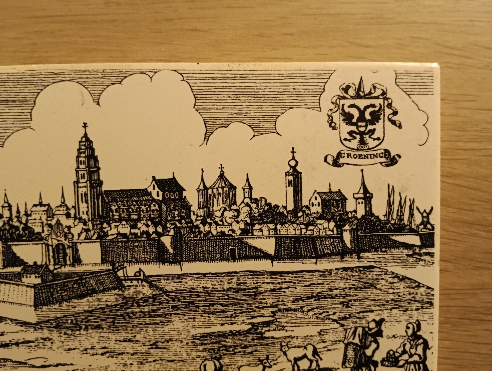 Historische tegel met stadsgezicht Groningen, Ophalen of Verzenden