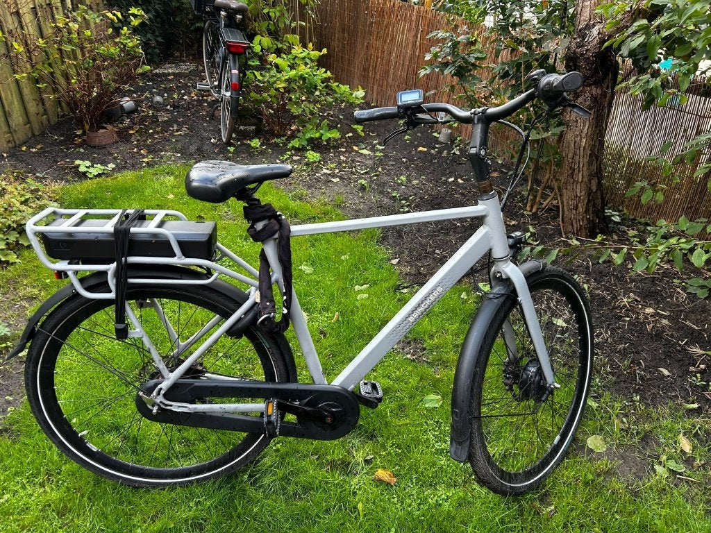 Elektrische heren fiets, Gebruikt, Versnellingen, 57 tot 61 cm, Schijfrem