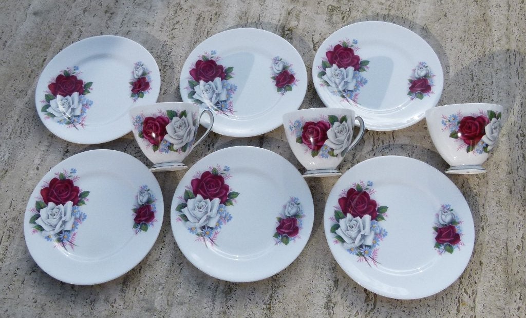 9 x Engelse Queen Anne Rode ROOS Set, Huis en Inrichting, Keuken | Servies, Nieuw, Ophalen of Verzenden, Overige stijlen, Wedgwood
