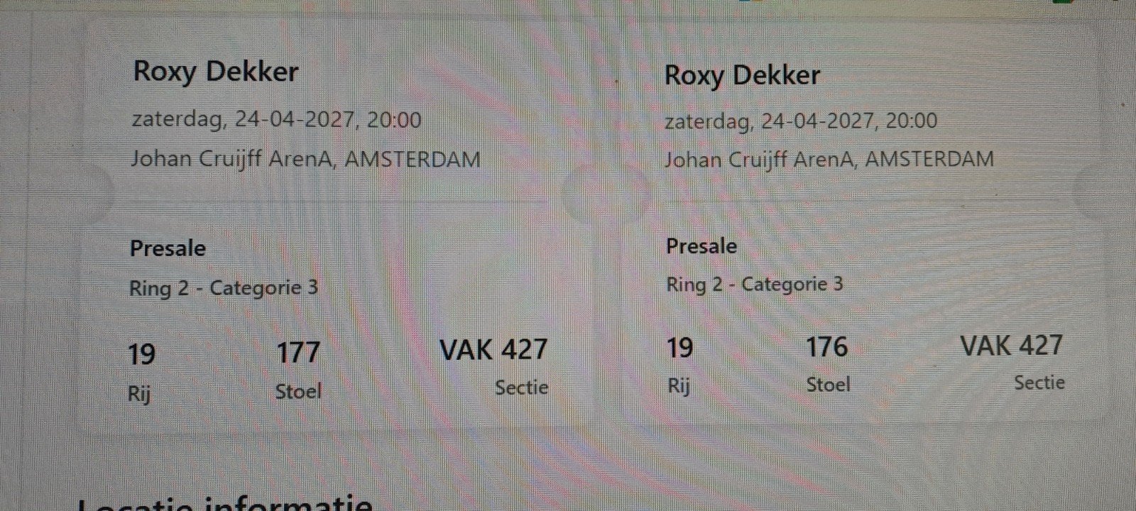2x Roxy Dekker Arena 24-04-2027, Twee personen, Ticket of Toegangskaart