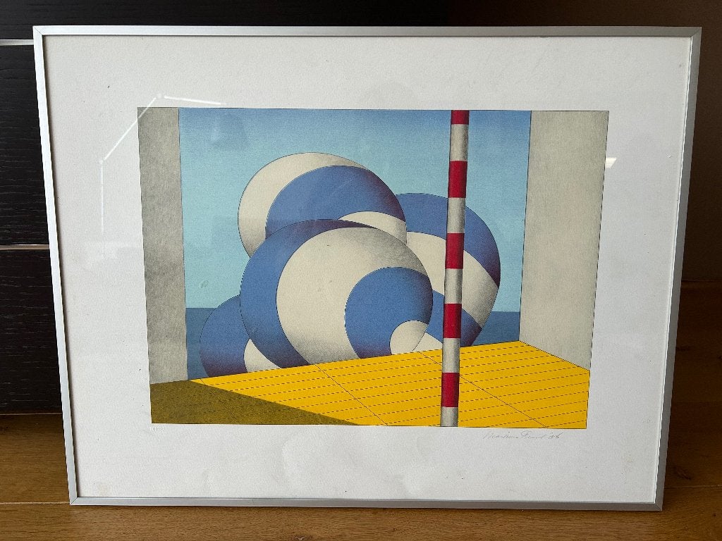 Marinus Fuit: Blauw Witte Ballonnen lithografie, Ophalen, Zeefdruk, Abstract