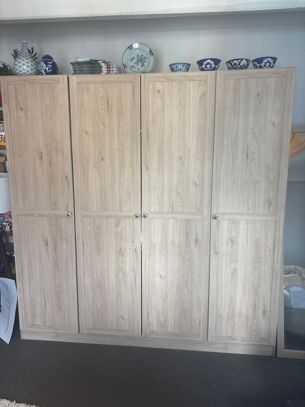 Ruime kledingkast met 4 deuren - Licht houtnerf design, Ophalen, 200 cm of meer, Zo goed als nieuw, Overige houtsoorten