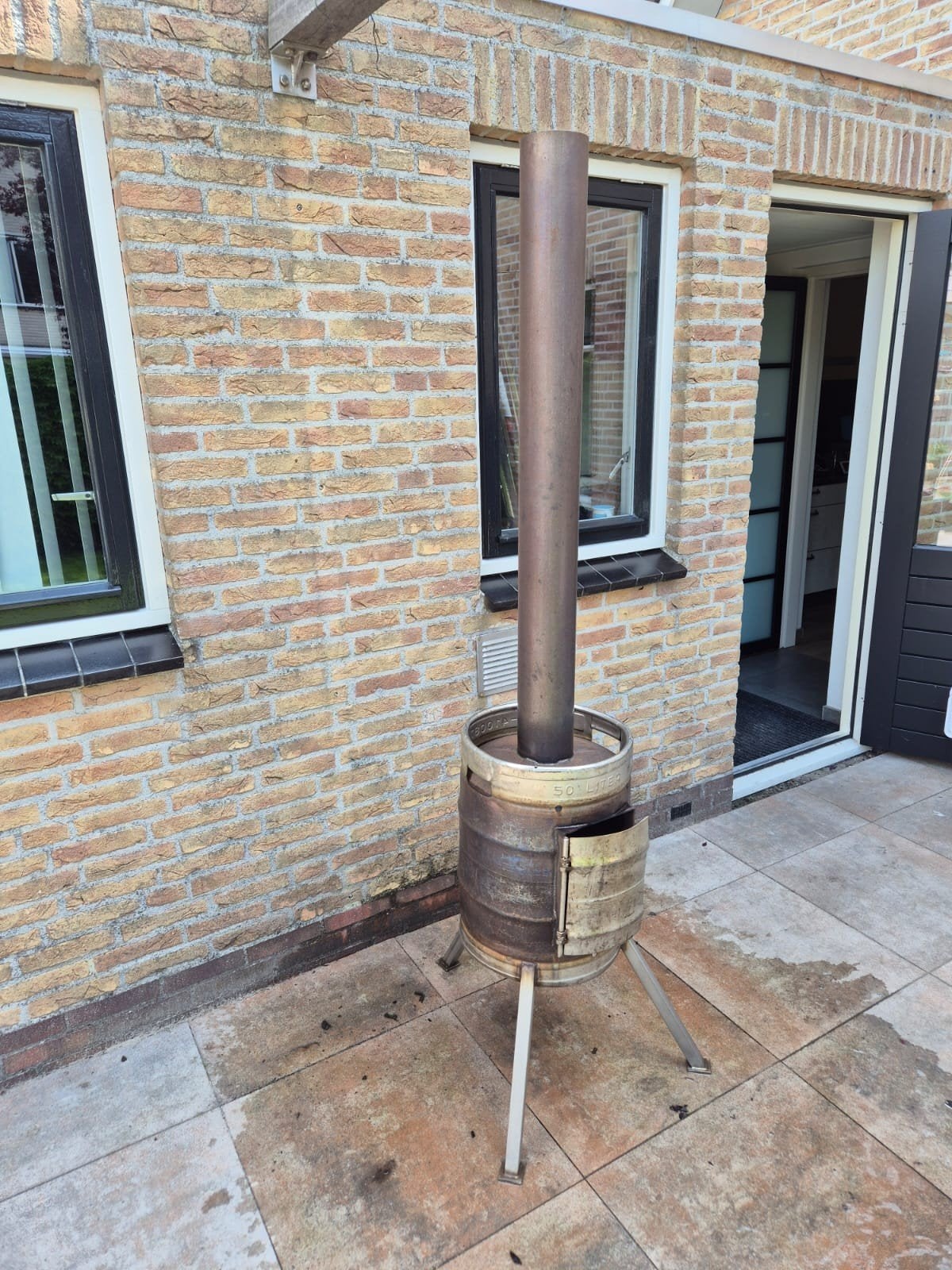 Stoere RVS Tuinhaard van Bierfust - 205 cm hoog, Ophalen